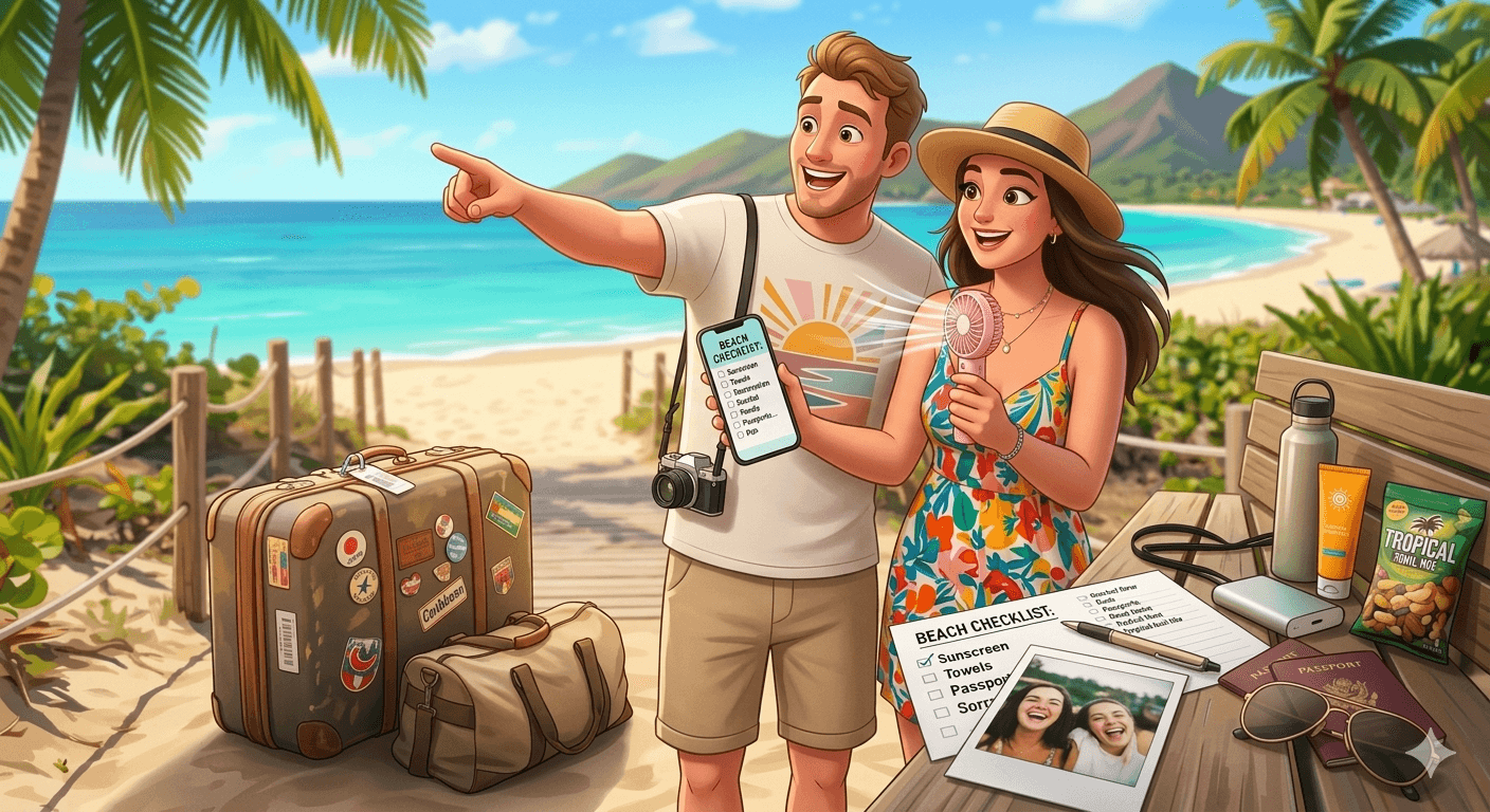 Travelers exploring a scenic destination